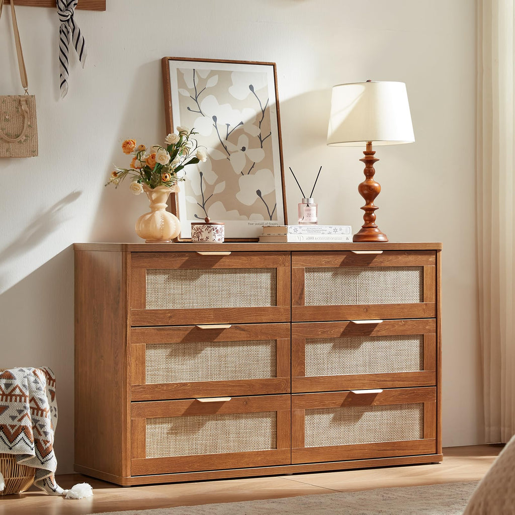 LEYAOYAO Rattan Dresser and Nightstand Sets 4 Piece, Grey White