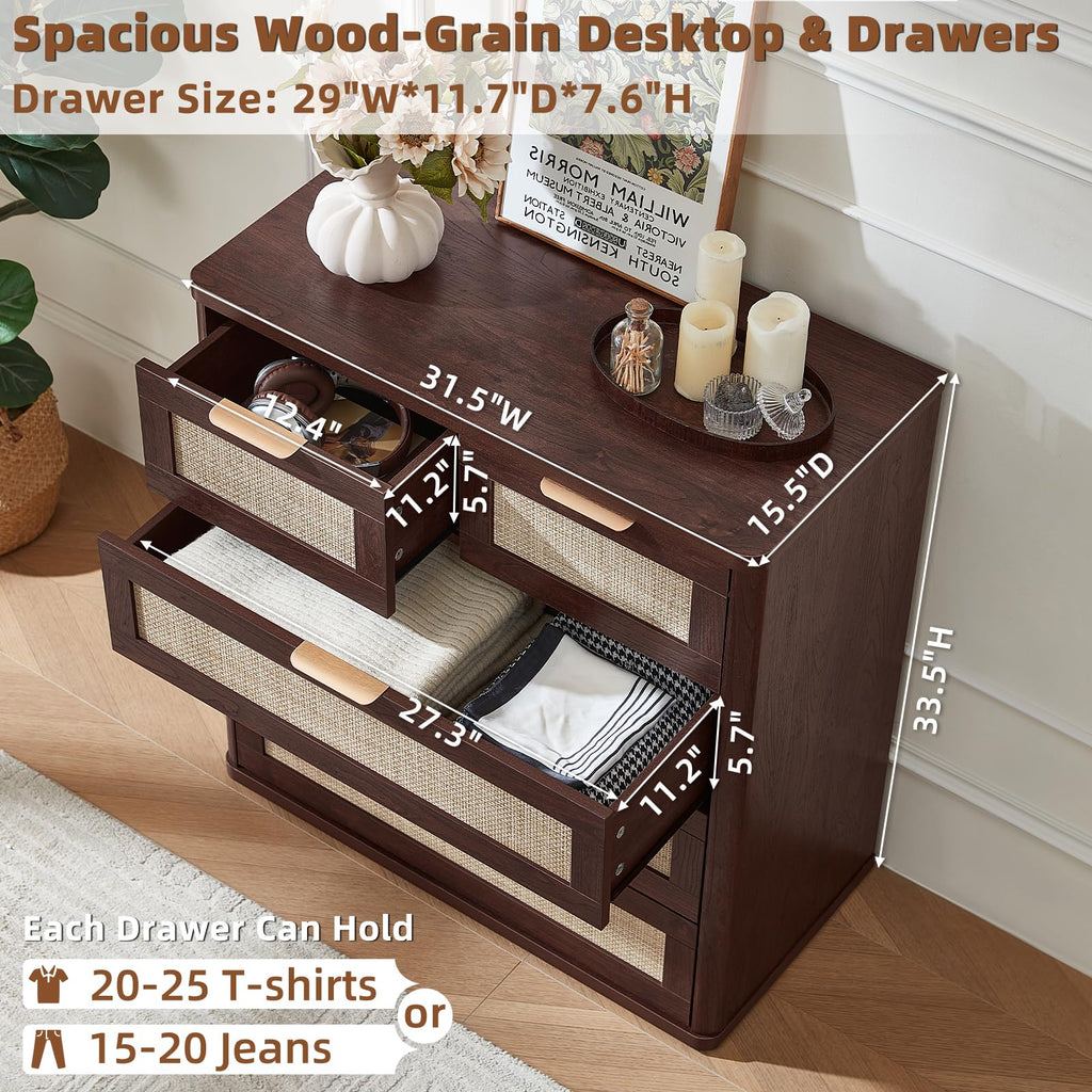 LEYAOYAO Rattan Dresser for Bedroom, 41" Tall Chest of Drawers