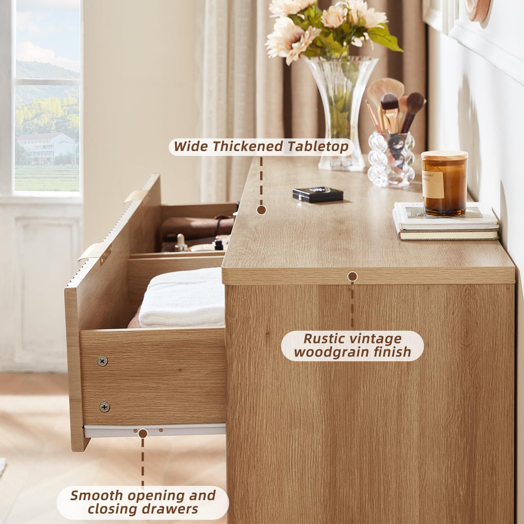 LEYAOYAO Fluted 5 Drawers Dresser for Bedroom, 41" Tall Modern Chest of Drawers with Metal Handle, Curved Profile Design,Natural Wood Drawer Organizer for Bedroom, Living Room, Hallway, Entryway