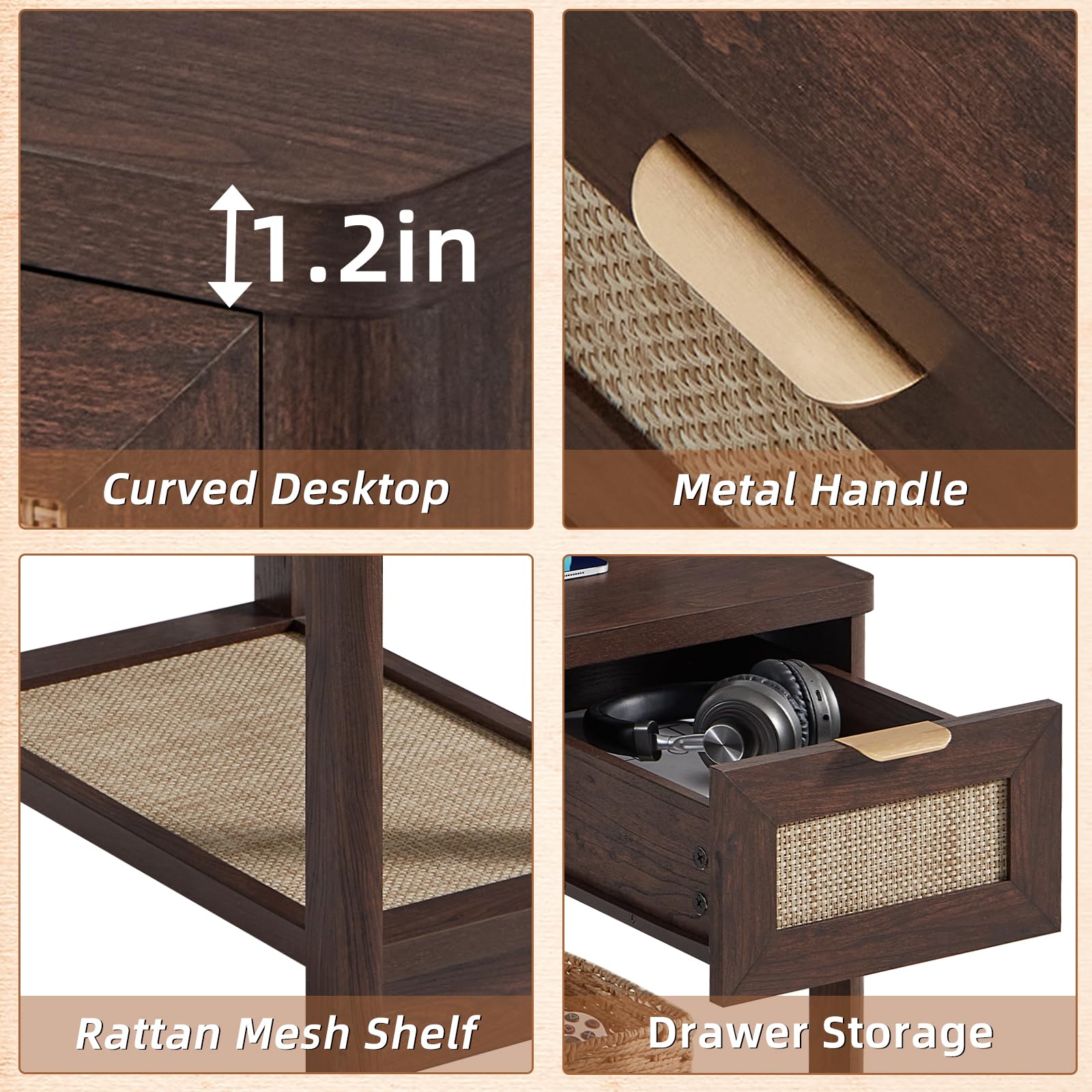 Lerliuo 24 x 14'' Narrow Night Stand Set 2 with Charger USB Ports