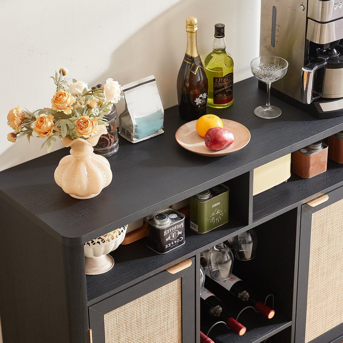 Lerliuo Rattan Wine Bar Cabinet with 2 Doors, Walnut