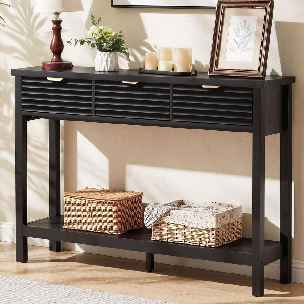 LEYAOYAO 47.2" Fluted Console Table with 3 Drawers, Blue Entryway Table