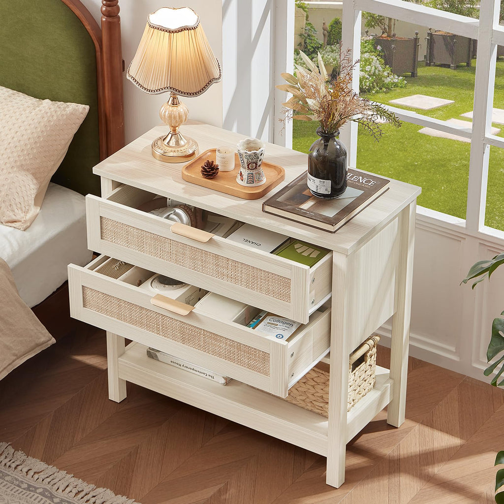 LEYAOYAO 26.8" Wide Rattan Nightstands Set of 2, Large Boho Night Stand