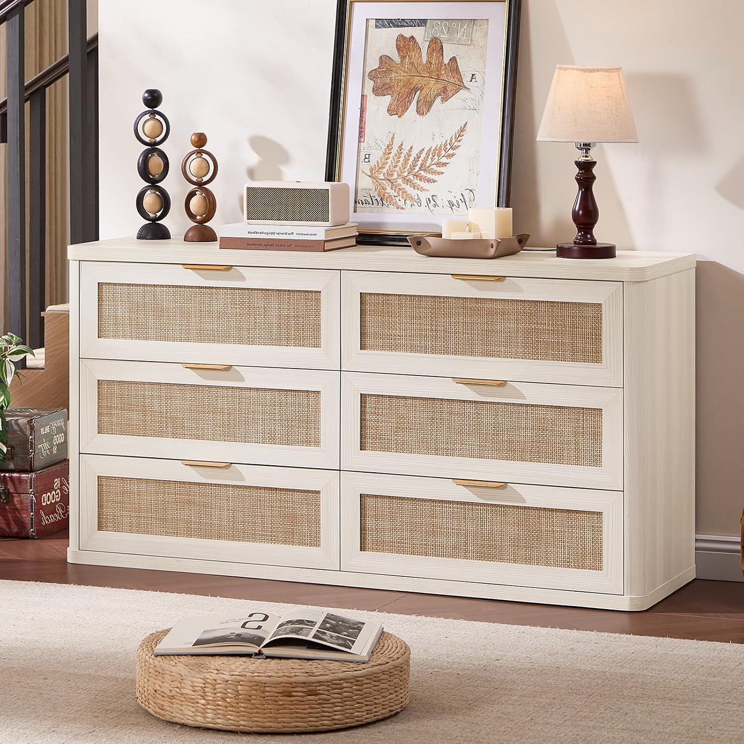 LEYAOYAO Rattan 23" Nightstands with Charger Station 2 Drawers