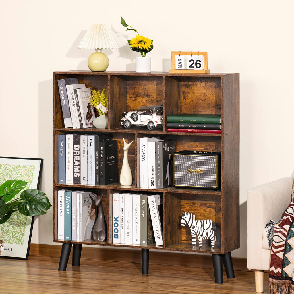 LEYAOYAO Cube Bookshelf, Mid-Century Modern Book Shelf with Legs, Brown