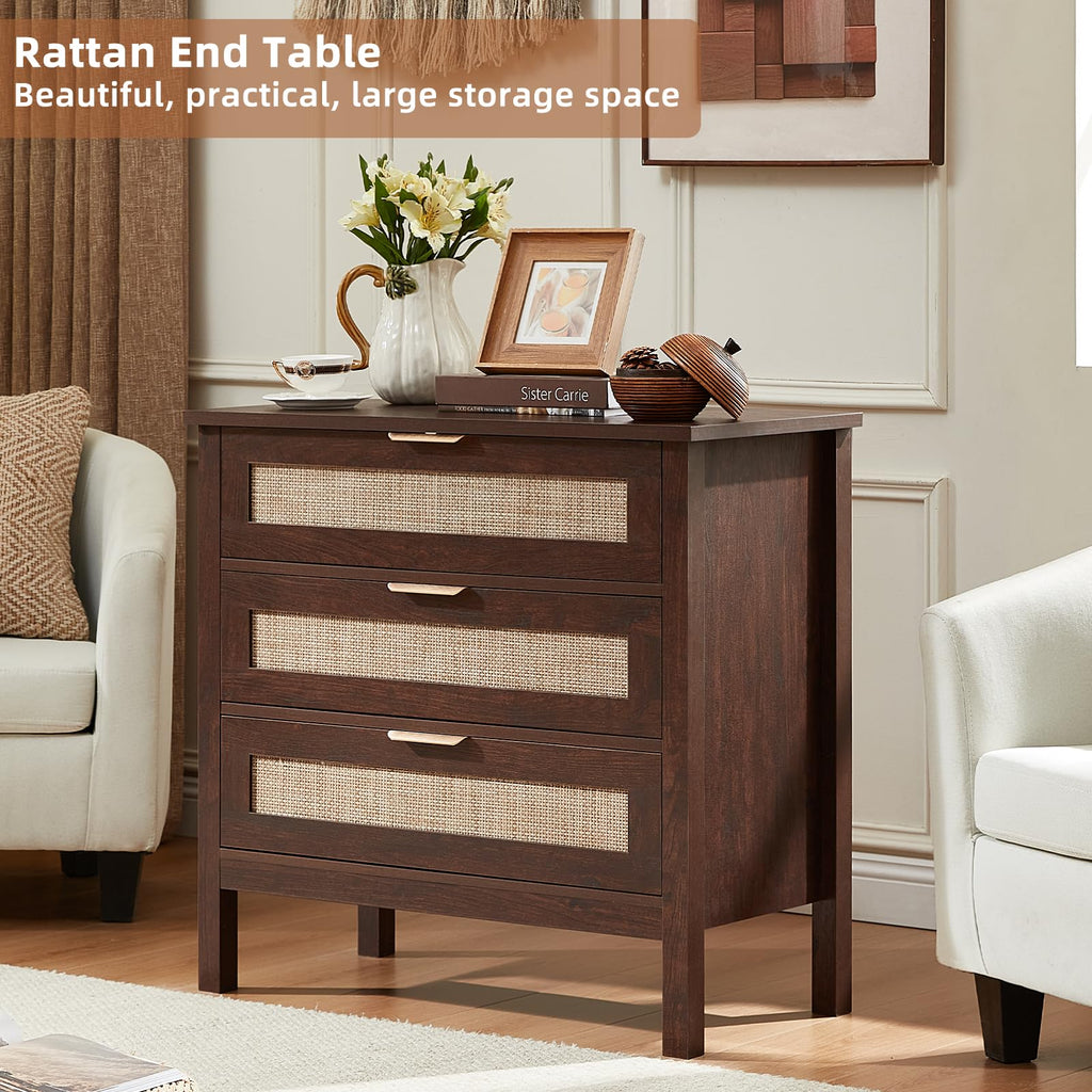 LEYAOYAO 26.8" Wide Rattan Nightstands Set of 2, Large Boho Night Stand