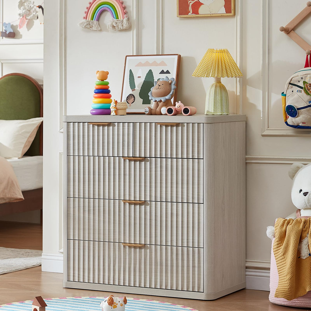 LEYAOYAO Fluted 6 Drawers Dresser for Bedroom Set of 2, 42" Tall Modern Chest of Drawer with Metal Handle, Curved Profile Design,Brown Wood Drawer Organizer for Bedroom, Living Room, Hallway