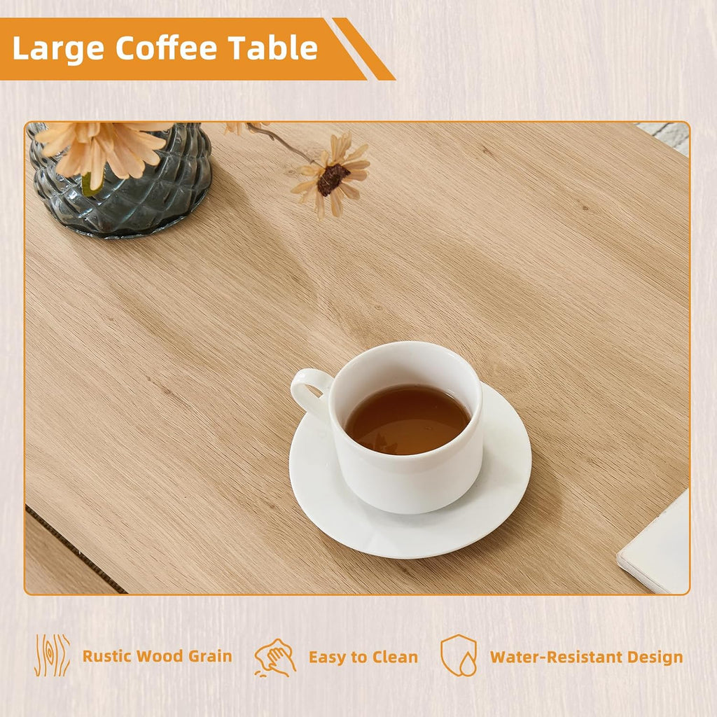 Lerliuo Farmhouse Coffee Tables for Living Room, Natural