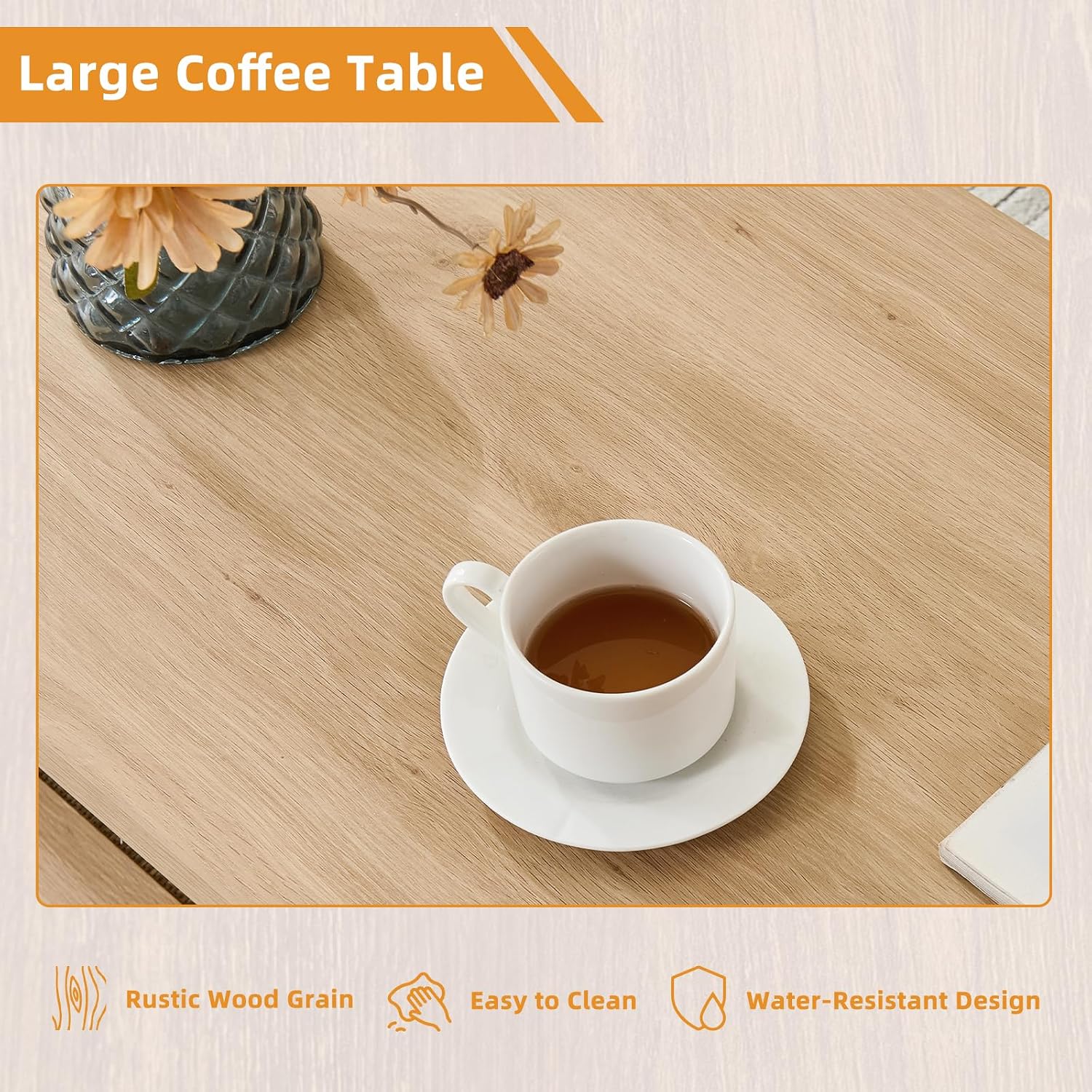 Lerliuo Farmhouse Coffee Tables for Living Room, Natural