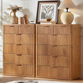 LEYAOYAO Fluted 6 Drawers Dresser for Bedroom Set of 2, 42" Tall Modern Chest of Drawers with Metal Handle, Curved Profile Design,Brown Wood Drawer Organizer for Bedroom, Living Room, Hallway