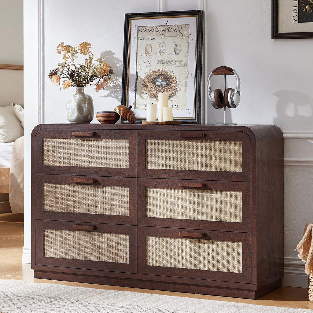 LEYAOYAO Curved Boho Dresser & Nightstand Set of 3, Natural Wood