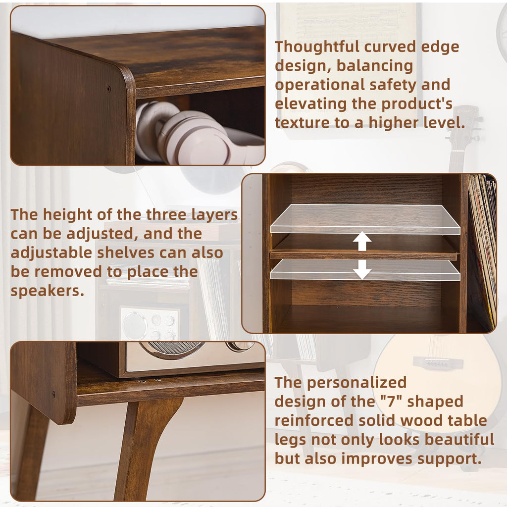 Lerliuo Record Player Stand with 4 Cabinet Holds Up to 220 Albums,Oak