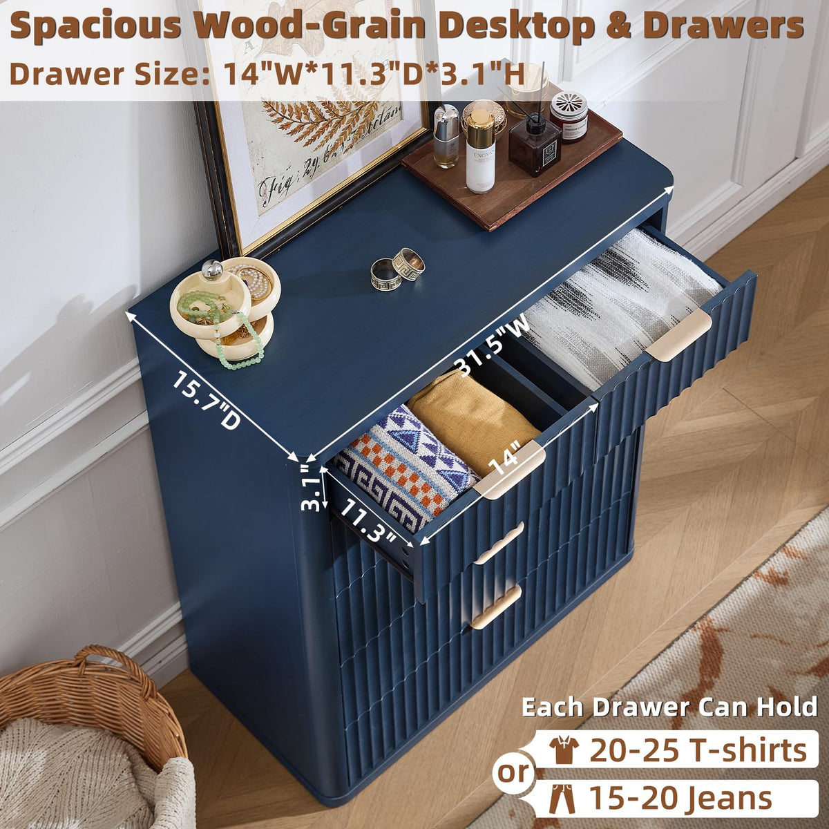 LEYAOYAO Fluted 6 Drawers Dresser for Bedroom Set of 2, 42" Tall Modern Chest of Drawer with Metal Handle, Curved Profile Design,Brown Wood Drawer Organizer for Bedroom, Living Room, Hallway