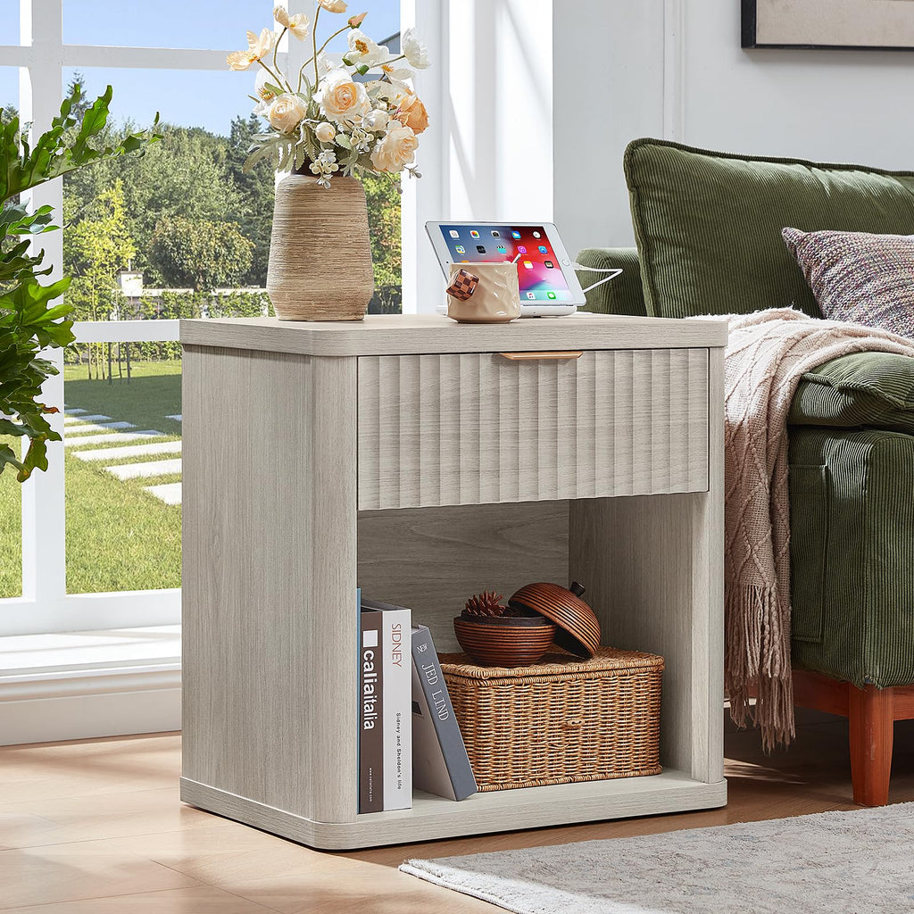 LEYAOYAO Fluted 5 Drawers Dresser for Bedroom, 41" Tall Modern Chest of Drawers with Metal Handle, Curved Profile Design,Natural Wood Drawer Organizer for Bedroom, Living Room, Hallway, Entryway