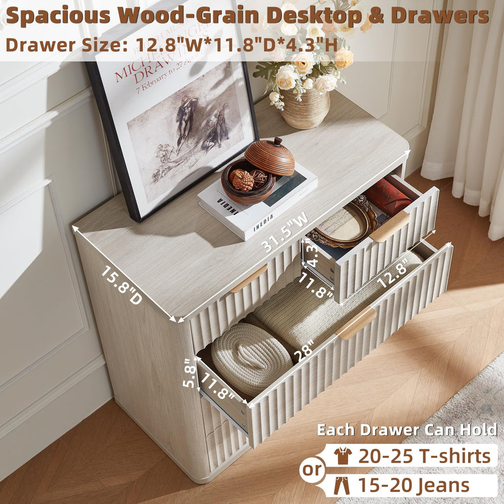 LEYAOYAO Fluted 6 Drawers Dresser for Bedroom Set of 2, 42" Tall Modern Chest of Drawer with Metal Handle, Curved Profile Design,Brown Wood Drawer Organizer for Bedroom, Living Room, Hallway