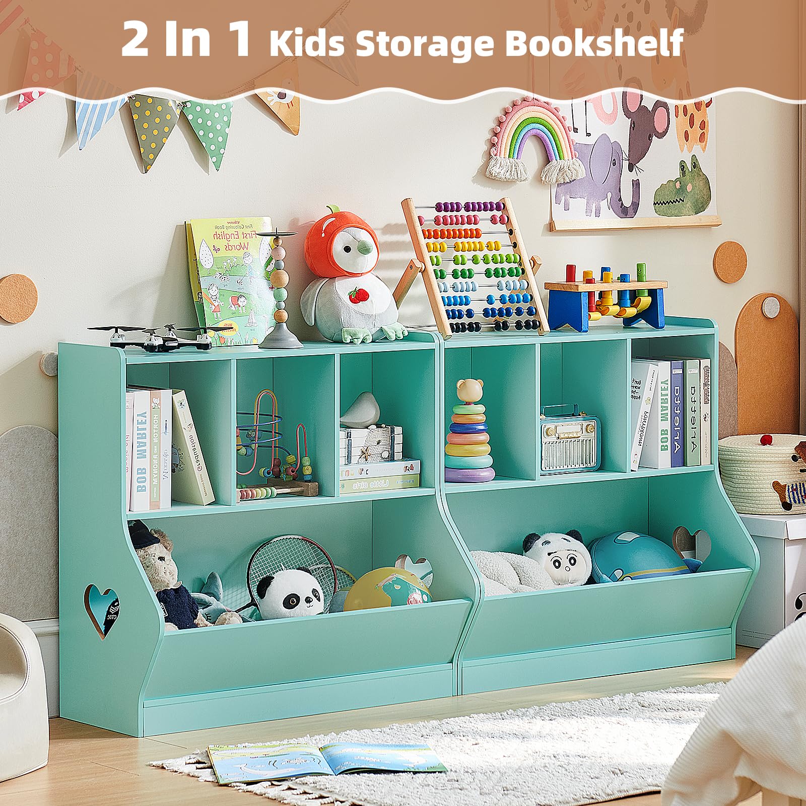 Lerliuo Kids Bookshelf and Toy Storage, 2 Tier Book Shelf for Kids Rooms