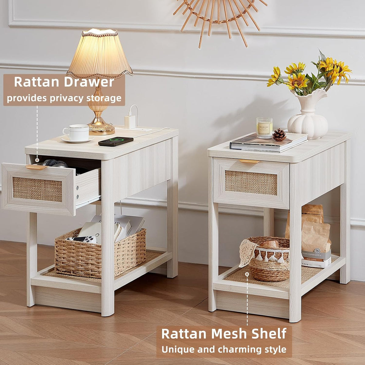 Lerliuo 24 x 14'' Narrow Night Stand Set 2 with Charger USB Ports