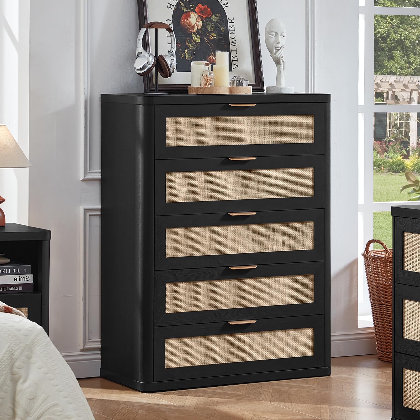 LEYAOYAO Rattan Dresser for Bedroom, 41" Tall Chest of Drawers