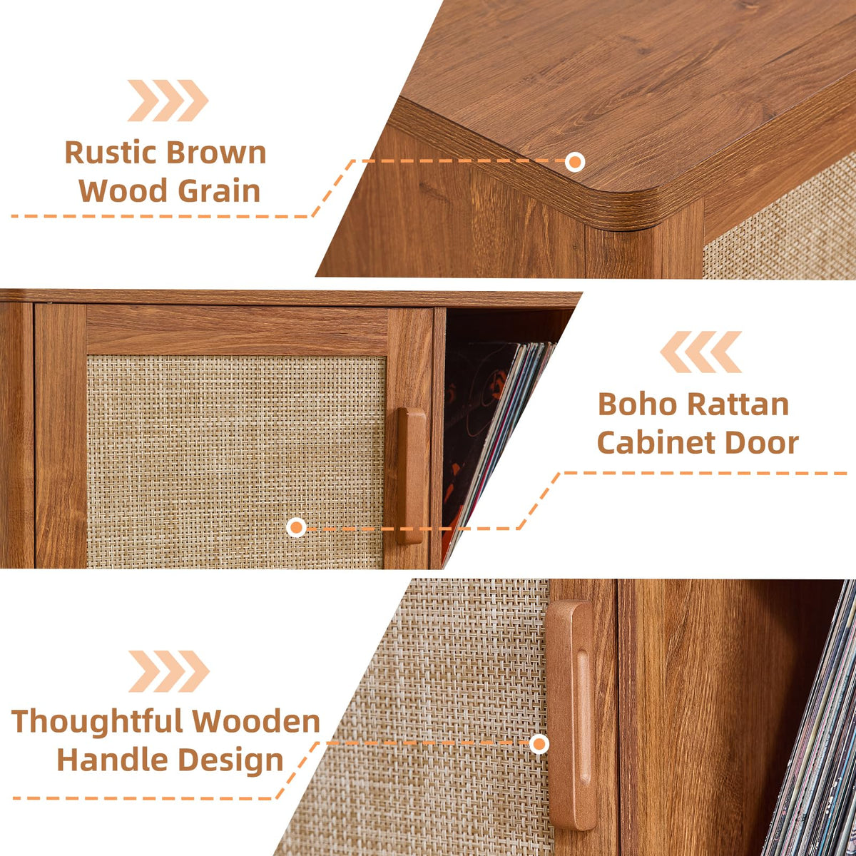 LEYAOYAO Large Record Player Stand with Vinyl Storage Up to 450 Albums, Wood Fluted Record Storage Accent Cabinet, Modern Stereo Media Cabinets, Wide Turntable Stand for Living Room, Antique White