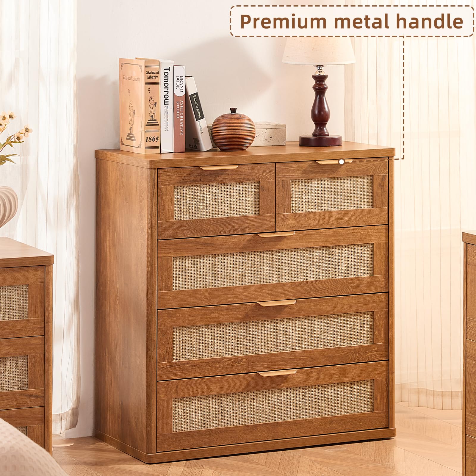 LEYAOYAO Rattan Bedroom Dresser Set of 2, Boho Wood 48" Wide 6 Drawers Dresser for Bedroom and 31.5" Tall 5 Drawers Dressers, Bedrooms Furniture, Dressers & Chests of Drawers, Living Room, Hallway