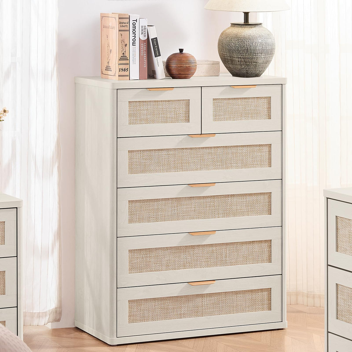 LEYAOYAO Rattan Dresser and Nightstand Sets 4 Piece, Natural