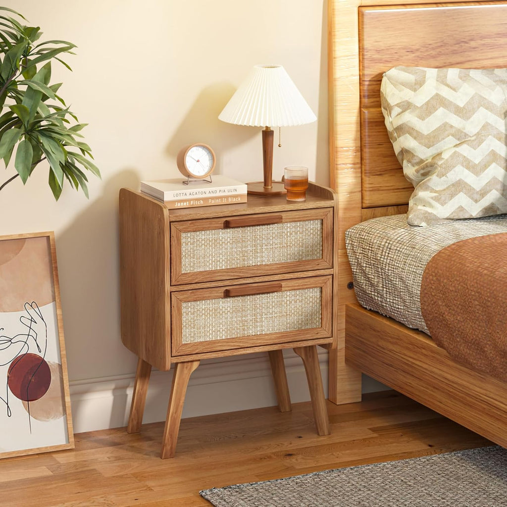 Lerliuo Rattan Nightstands Set of 2 for Bedroom, 2 Drawers