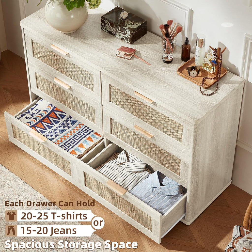 LEYAOYAO Rattan Bedroom Dresser Set of 2, Boho Wood 48" Wide 6 Drawers Dresser for Bedroom and 31.5" Tall 5 Drawers Dressers, Bedrooms Furniture, Dressers & Chests of Drawers, Living Room, Hallway