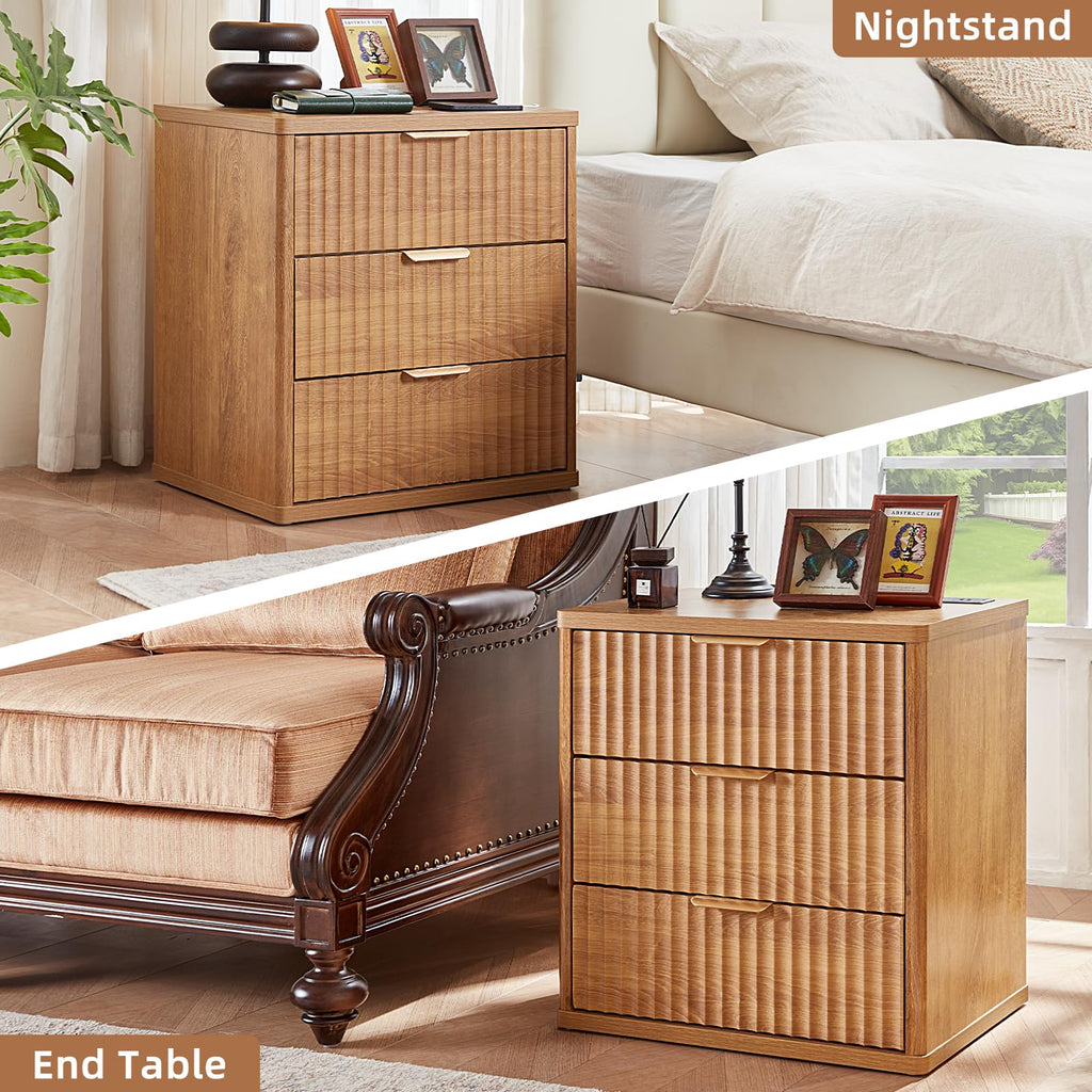 LEYAOYAO Fluted Lift Top Coffee Table and Nightstand Set,Wood 48" Wide Center Tables & 23" Night Stand with 3 Drawers,Farmhouse Living Room Suites for Bedroom Home Living Room Hallway,Blue