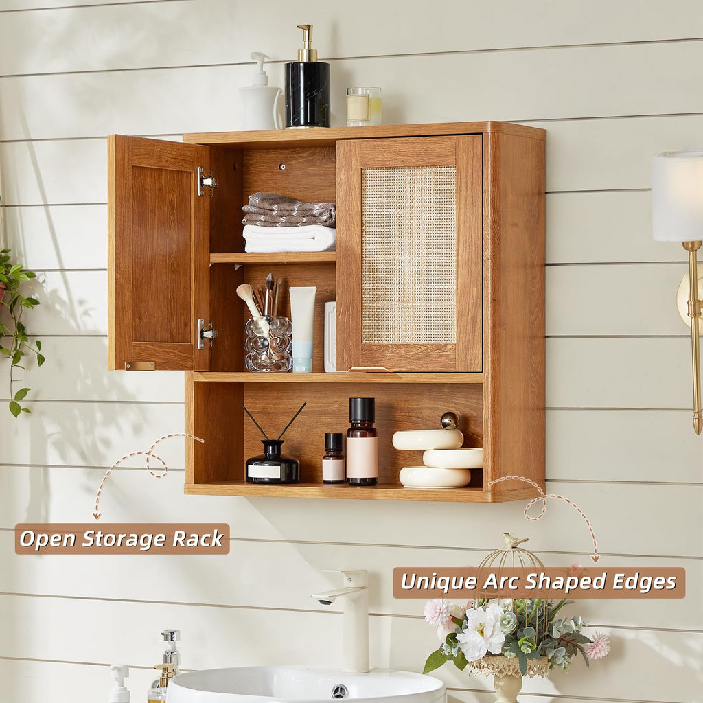 LEYAOYAO Rattan Bathroom Wall Storage Cabinet, Boho Medicine Cabinet