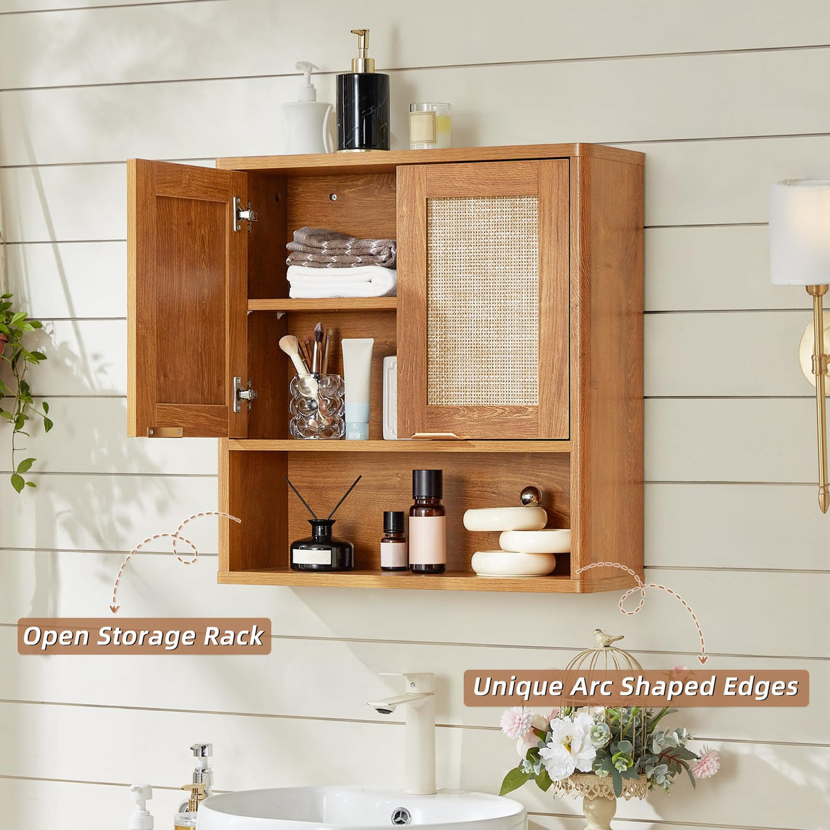 LEYAOYAO Rattan Bathroom Wall Storage Cabinet, Boho Medicine Cabinet