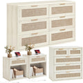 LEYAOYAO Rattan Dresser and Nightstand Sets 4 Piece, Boho Wood Dresser for Bedroom with 6 Drawers and Night Stand with Charging Station, Bedroom Furniture, Dressers & Chests of Drawers, Hallway
