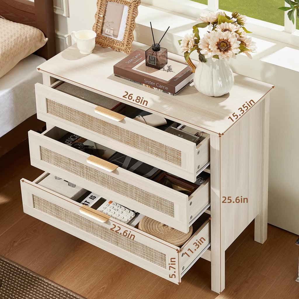 LEYAOYAO 26.8" Wide Rattan Nightstands Set of 2, Large Boho Night Stand