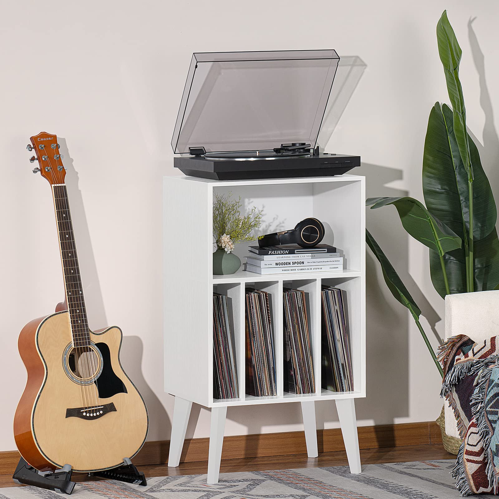 Lerliuo Record Player Stand, Walnut Turntable Stand Holds up to 160 Albums