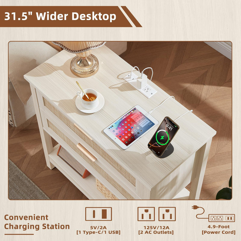 LEYAOYAO 26.8" Wide Rattan Nightstands Set of 2, Large Boho Night Stand