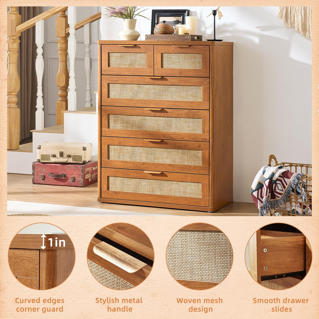 LEYAOYAO Rattan Dresser for Bedroom, 41" Tall Chest of Drawers
