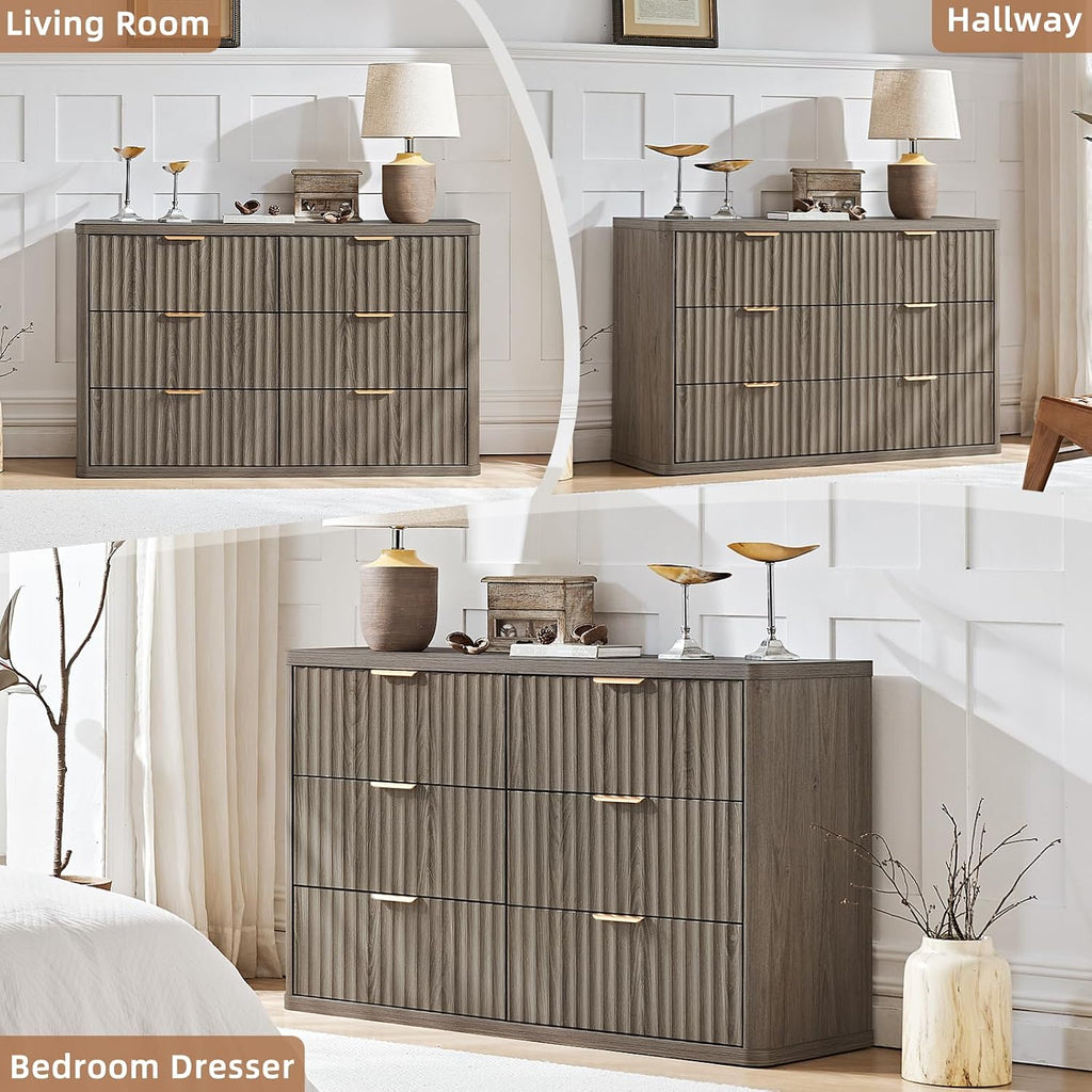 LEYAOYAO 23" Wide Fluted Night Stand with Charging Station, 2 Drawers Large End Table with Storage, LightGrey Nightstand Wood Bedside Tables, Farmhouse Cabinet Dresser for Bedroom, Closet