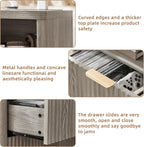 LEYAOYAO 23" Wide Fluted Night Stand with Charging Station, 2 Drawers Large End Table with Storage, LightGrey Nightstand Wood Bedside Tables, Farmhouse Cabinet Dresser for Bedroom, Closet