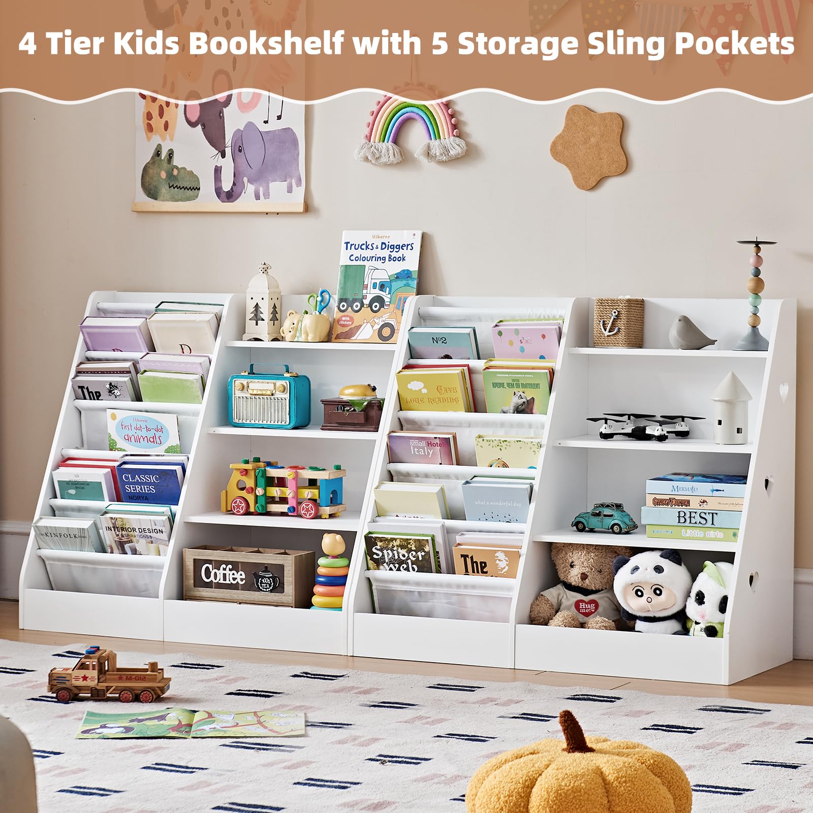 Lerliuo 4 Tier Kids Bookshelf, Book Shelf for Kids Rooms
