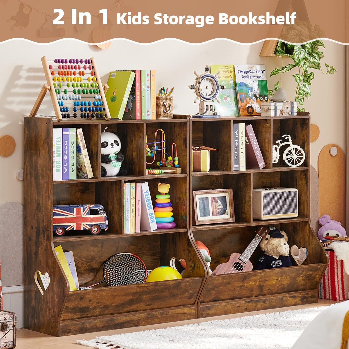Lerliuo Kids Bookshelf and Toy Storage, 2 Tier Book Shelf for Kids Rooms