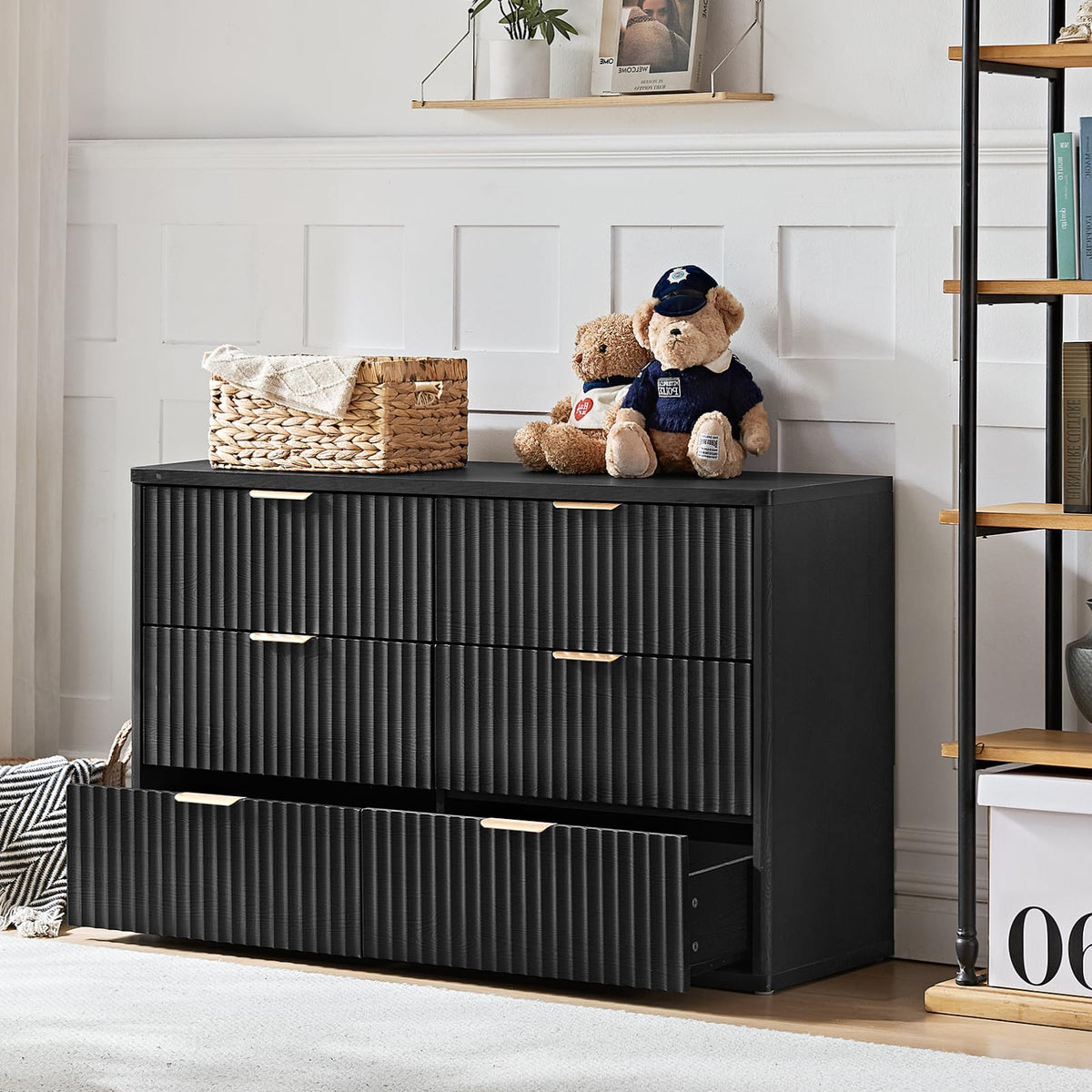 LEYAOYAO Fluted Dressers & Nightstand Set of 4, Wood 48" Wide Dresser & 42" Tall Chest of Drawers,Modern Bedroom Furniture Sets, Natural Wooden Nightstand Set of 2 with 3 Drawers & Charging Station