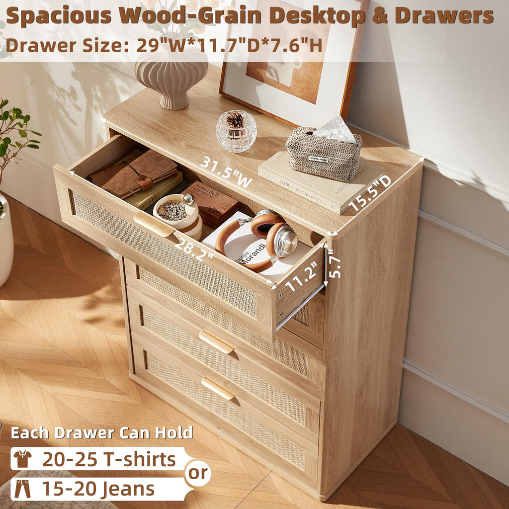 LEYAOYAO Rattan Dresser for Bedroom, 41" Tall Chest of Drawers
