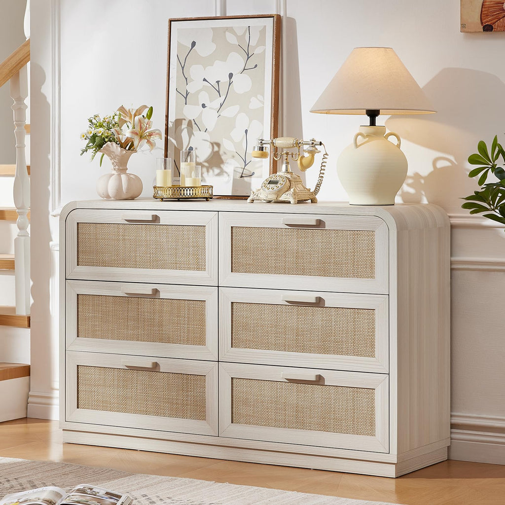 LEYAOYAO Rattan Nightstands Set of 2 with Charging Station, Natural