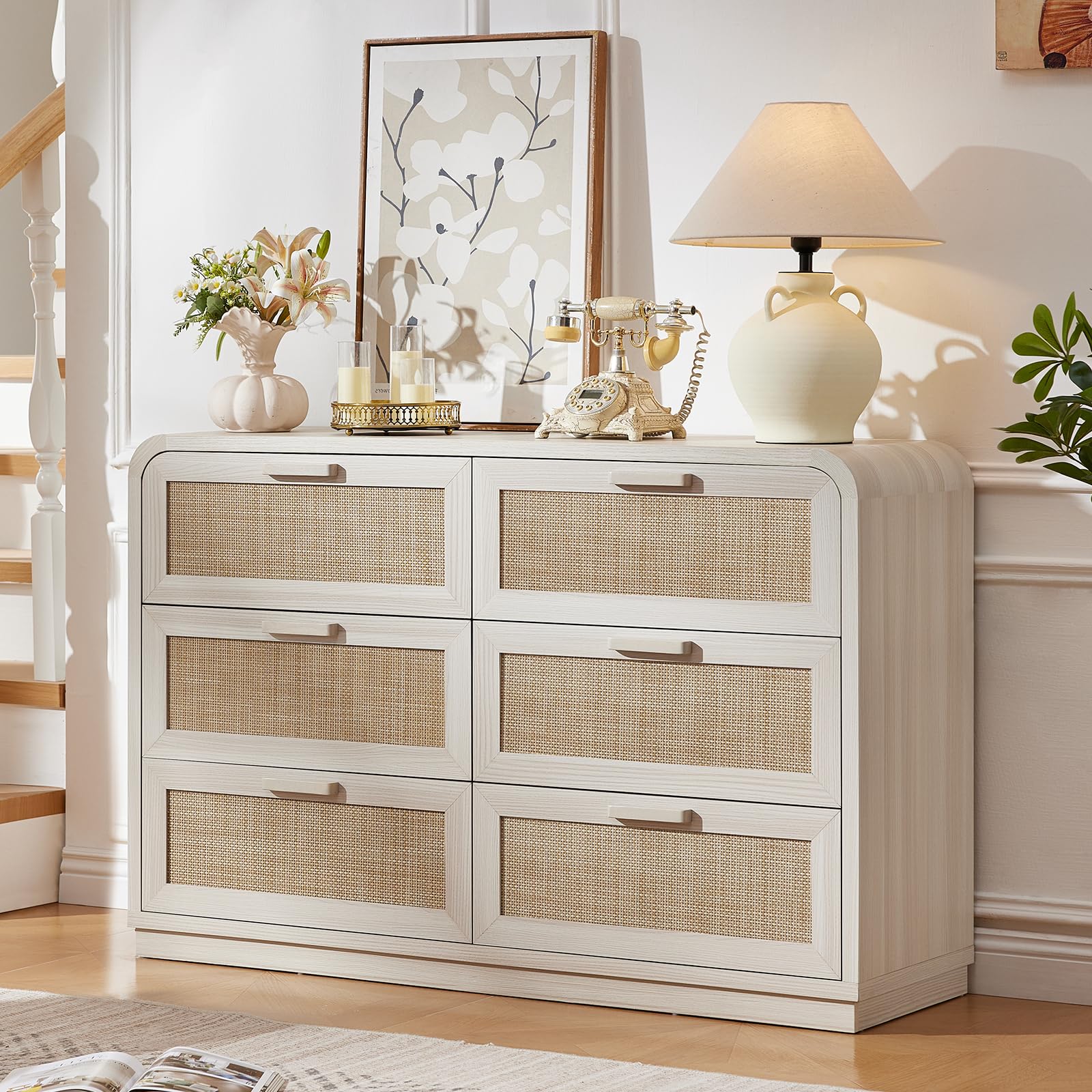 LEYAOYAO Rattan Nightstands Set of 2 with Charging Station, Natural