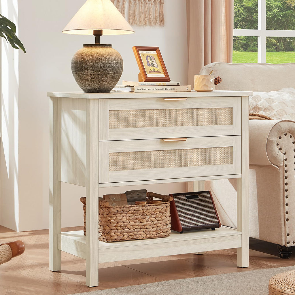 LEYAOYAO 26.8" Wide Rattan Nightstands Set of 2, Large Boho Night Stand