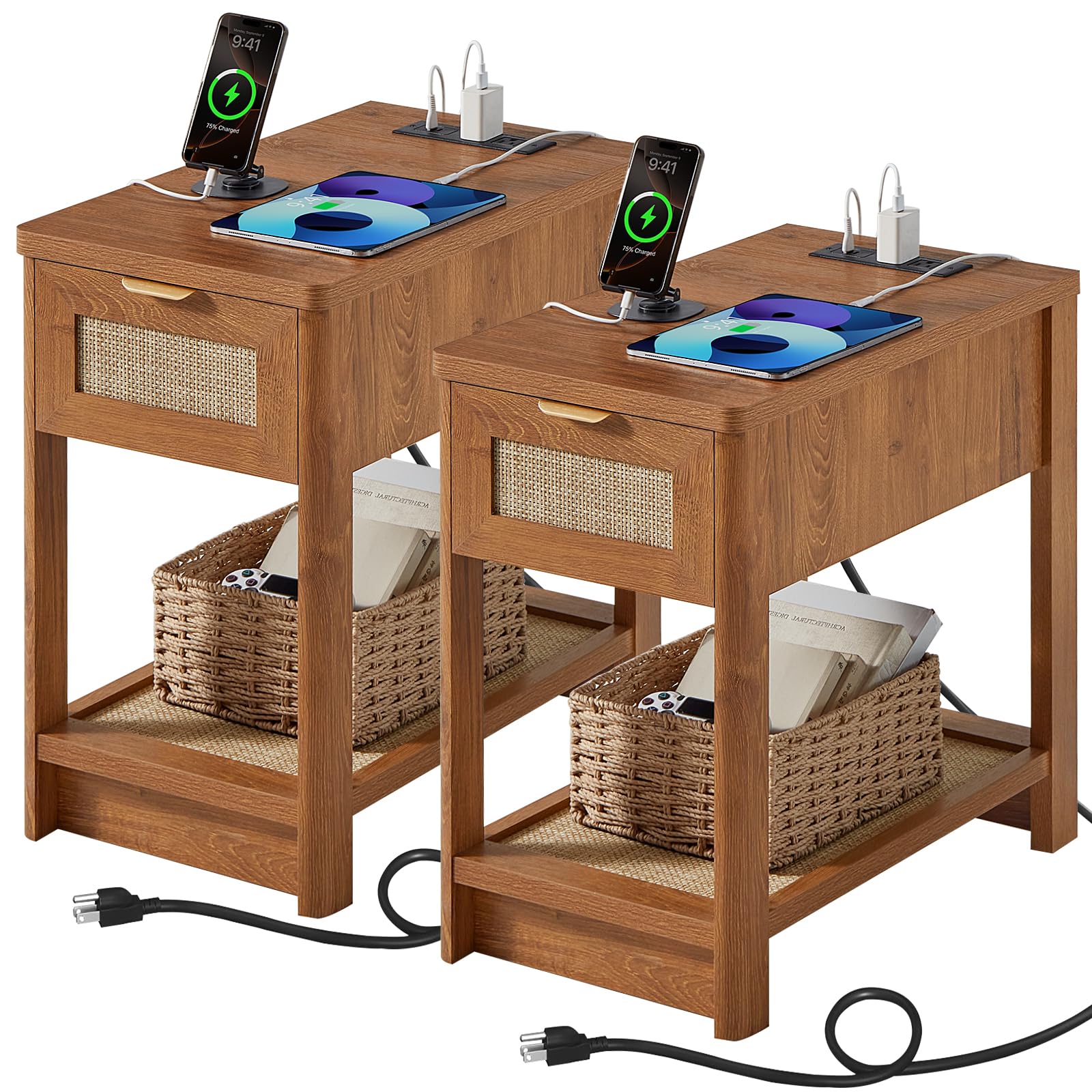 Lerliuo 24 x 14'' Narrow Night Stand Set 2 with Charger USB Ports