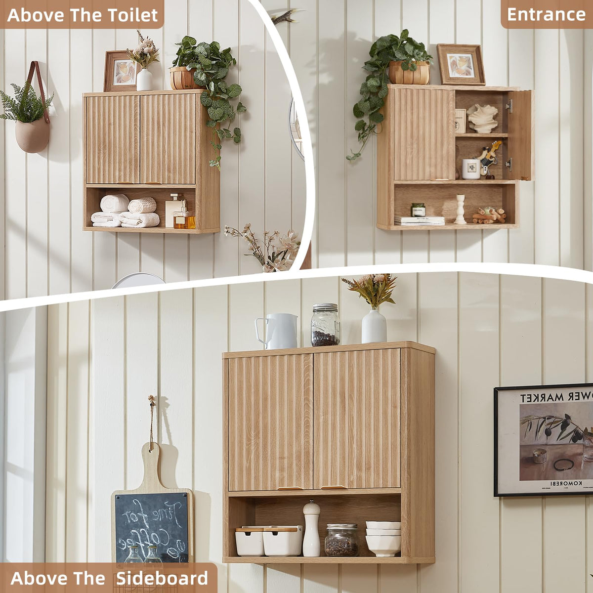LEYAOYAO 68" Modern Fluted Over The Toilet Storage Cabinet, a Sliding Door
