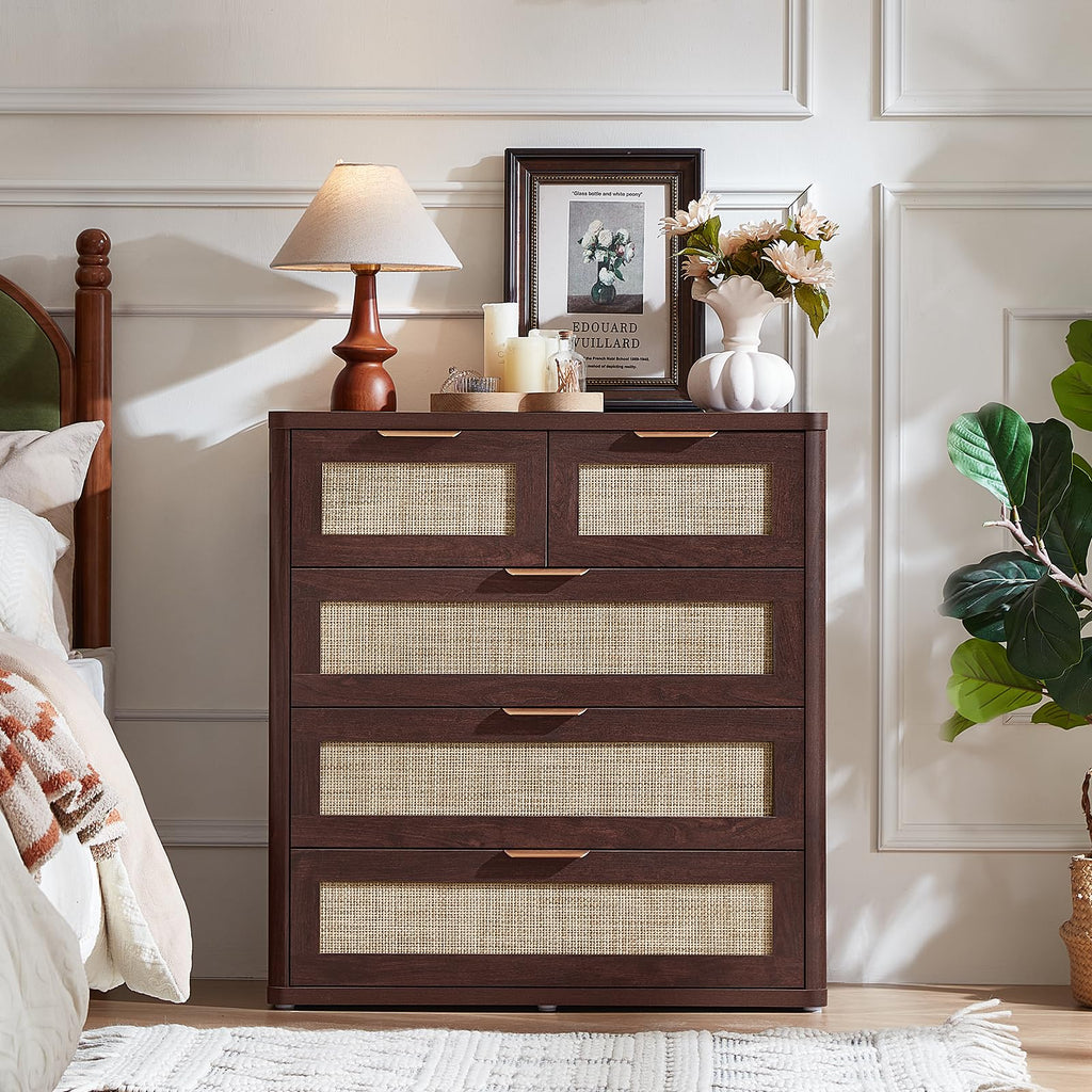LEYAOYAO Rattan Dresser for Bedroom, 41" Tall Chest of Drawers