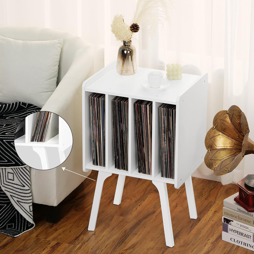 Lerliuo Record Player Stand with Storage Holds Up to 80 Albums, Turntable Stand with Beech Wood Legs, Mid-Century Record Player Table,Black Vinyl Holder Display Shelf for Bedroom Living Room