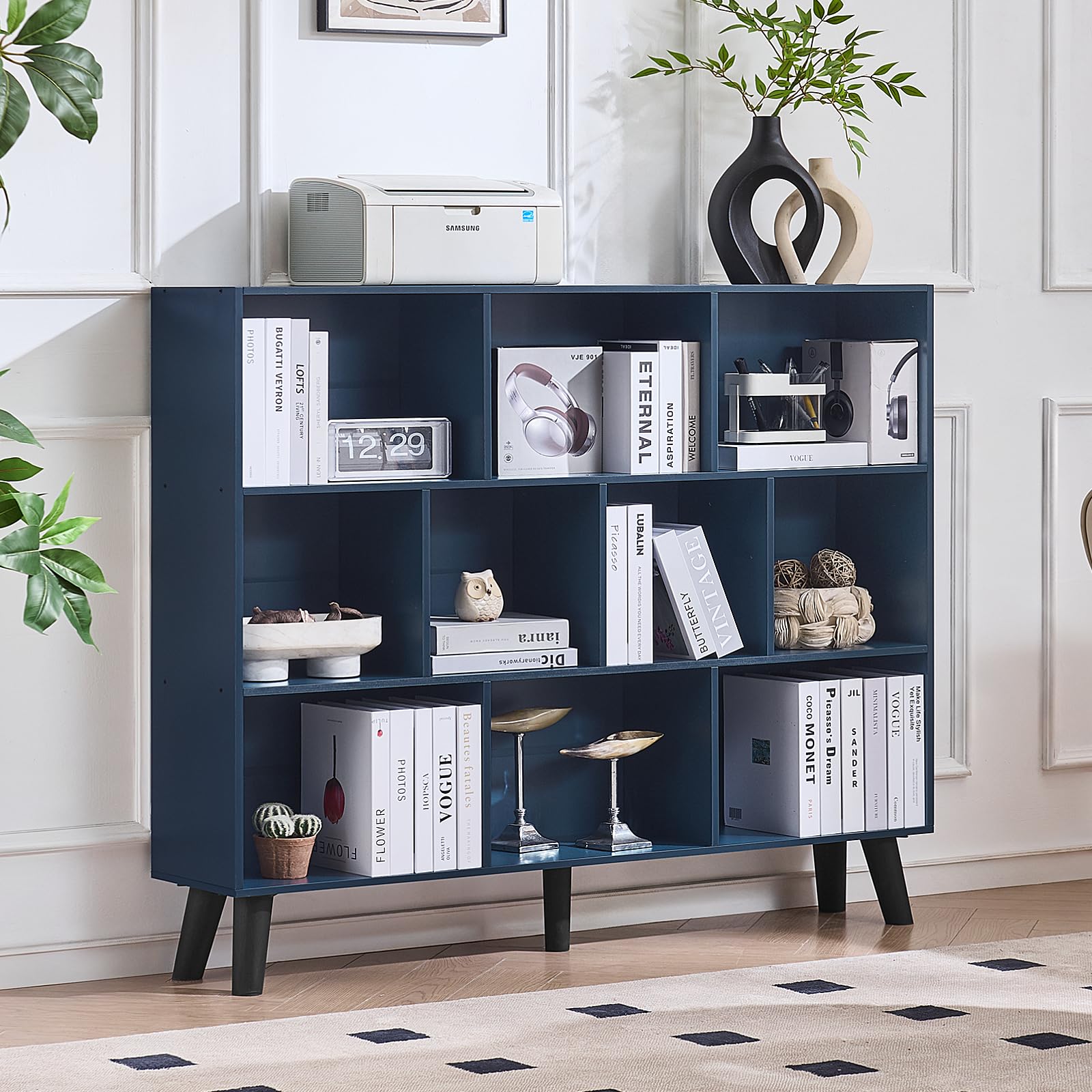 LEYAOYAO Cube Bookshelf, Mid-Century Modern Book Shelf with Legs, Brown
