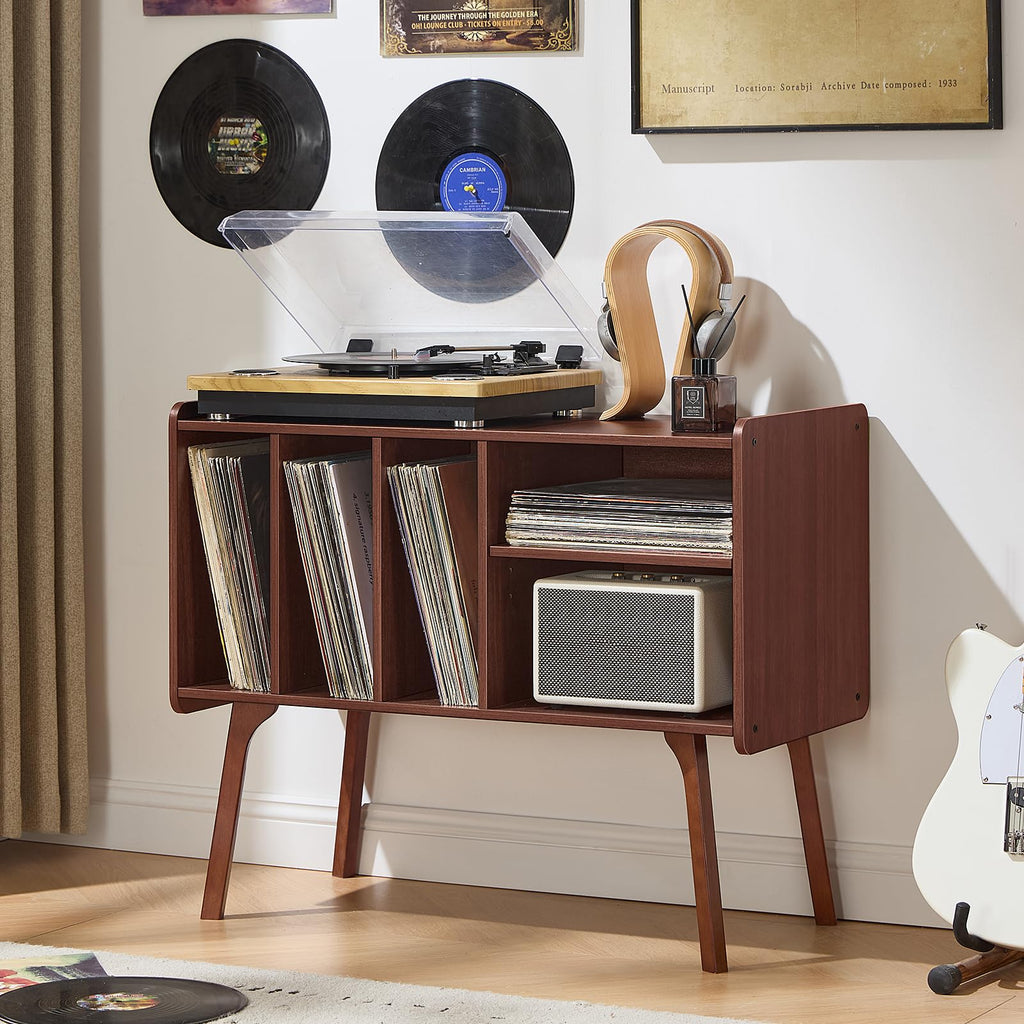 Lerliuo Record Player Stand with 4 Cabinet Holds Up to 220 Albums,Oak